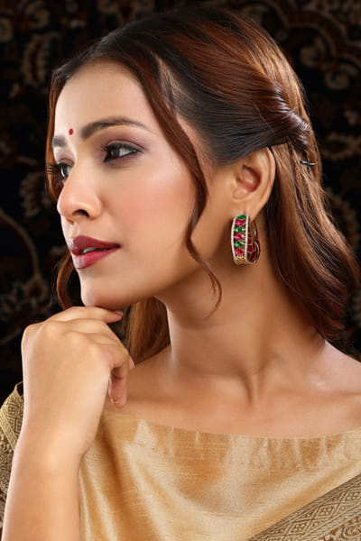 Lavender meenakari kundan earrings