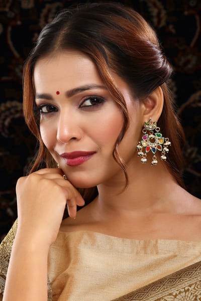 Multicoloured navtratna kundan earrings