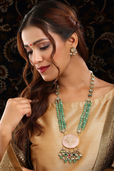 Green stones and kundan necklace set