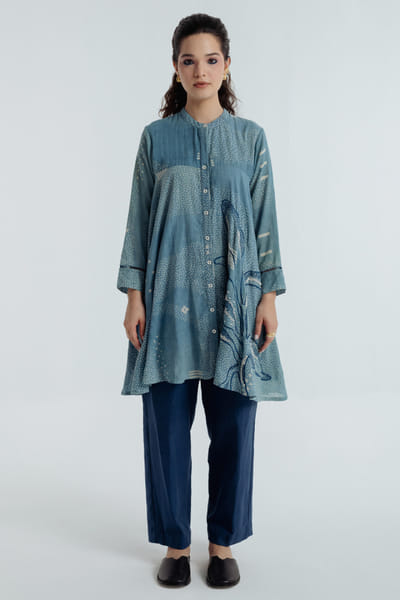 Rias Jaipur Indigo dyed bagru dabu print embroidered tunic RIASAUG26D152461