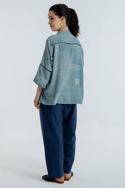 Rias Jaipur Indigo dyed bagru dabu print embroidered shirt RIASAUG26D152465