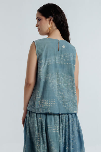 Rias Jaipur Indigo dyed bagru dabu print embroidered top RIASAUG26D152467