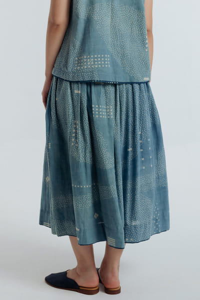 Rias Jaipur Indigo dyed bagru dabu print embroidered skirt RIASAUG26D152468