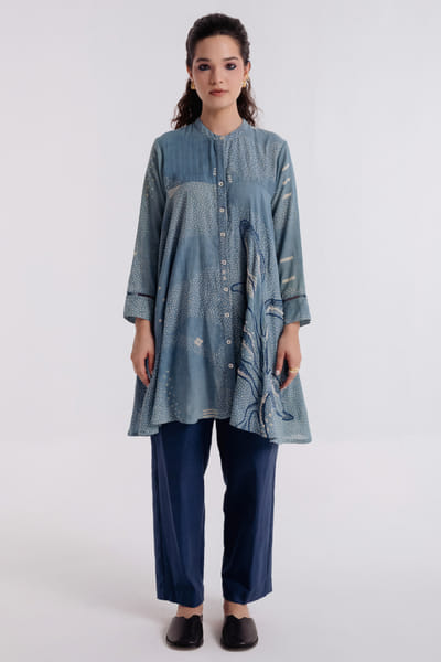 Rias Jaipur Indigo bagru dabu print embroidered tunic set RIASAUG26D152469