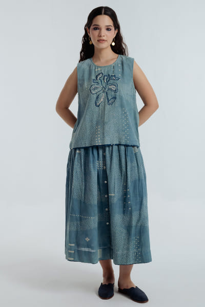 Rias Jaipur Indigo dyed bagru dabu embroidered skirt set RIASAUG26D152471