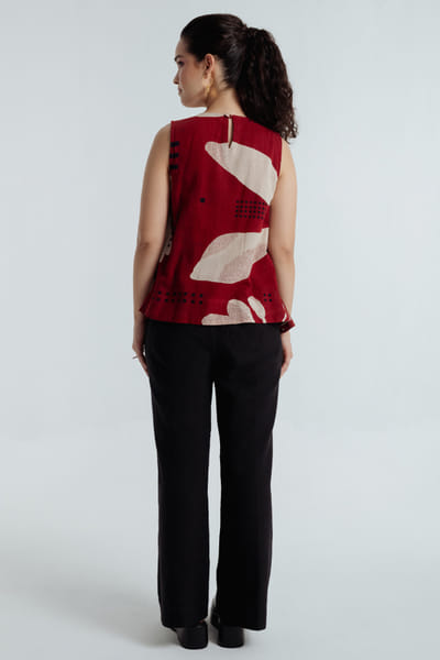 Rias Jaipur Red-black dyed bagru dabu print pleated top RIASAUG26D152476