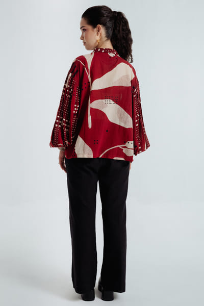 Rias Jaipur Red-black dyed bagru dabu print shirt RIASAUG26D152478
