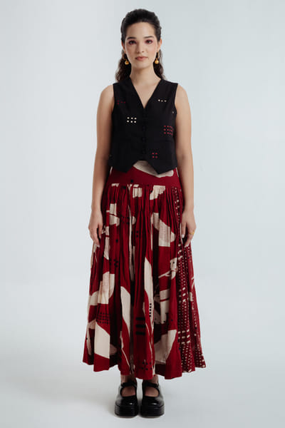 Rias Jaipur Red-black dyed bagru dabu print dyed skirt set RIASAUG26D152481