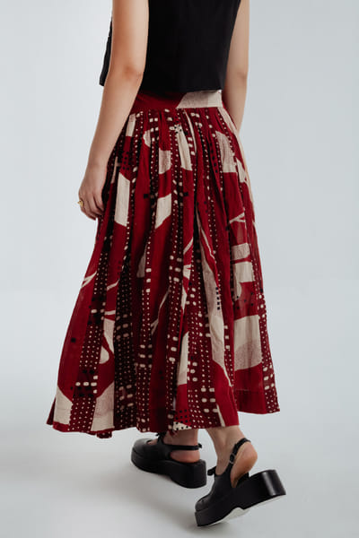Rias Jaipur Red-black dyed bagru dabu print dyed skirt set RIASAUG26D152481