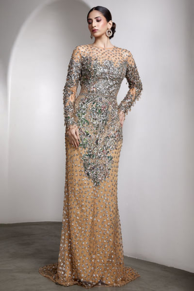 Nude sequin embroidered gown