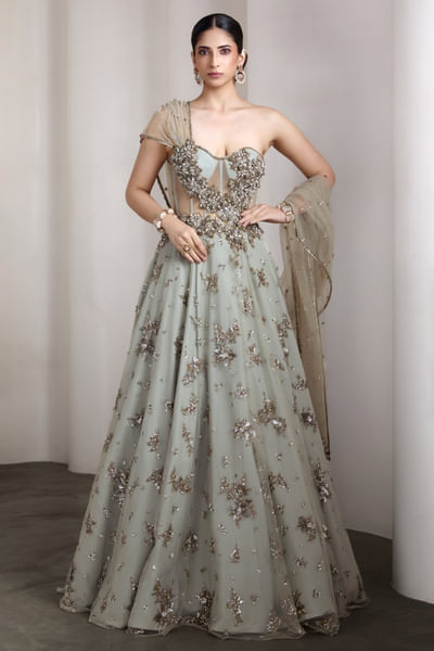 Grey embellished corset gown