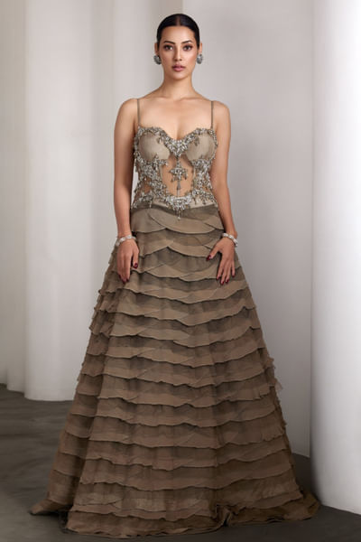 Olive embellished corset gown