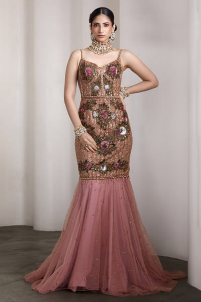 Pink embroidered mermaid gown
