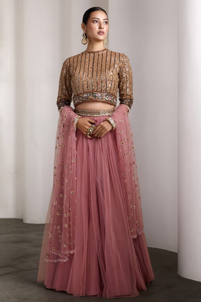 Pink sequin embroidered lehenga set