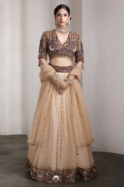 Ivory and gold sequin embroidered lehenga set