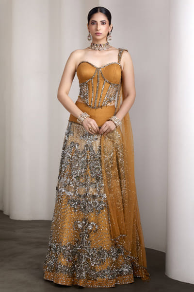 Mustard patchwork lehenga set