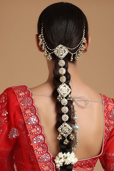 Gold kundan pearl braid ornament