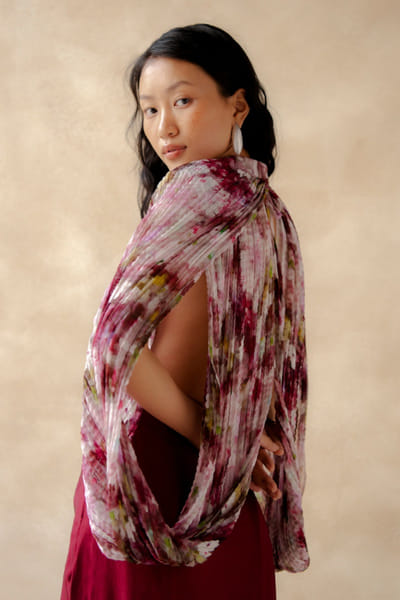 Richa Khemka Wine pleated drape skirt set RICHJUL26D149149