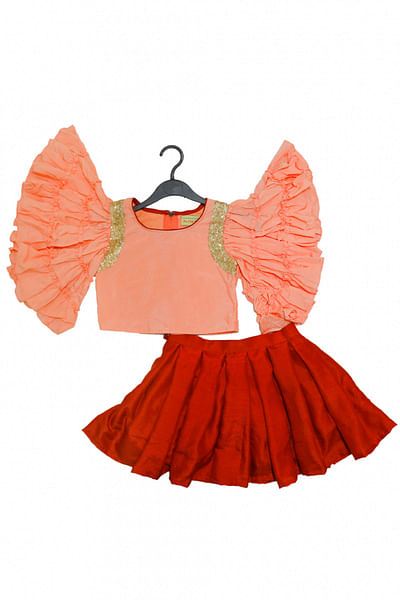 Peach frill top & skirt