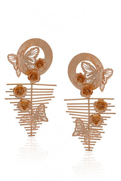 Gold plated floral and butterfly earrings