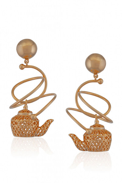 Gold plated teapot earrings