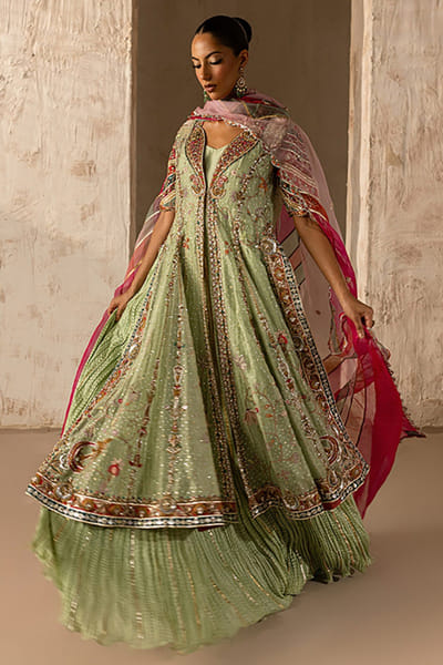Aneeka Ruknuddin Light green patchwork pishwas kurta set ANEEAUG26D152565
