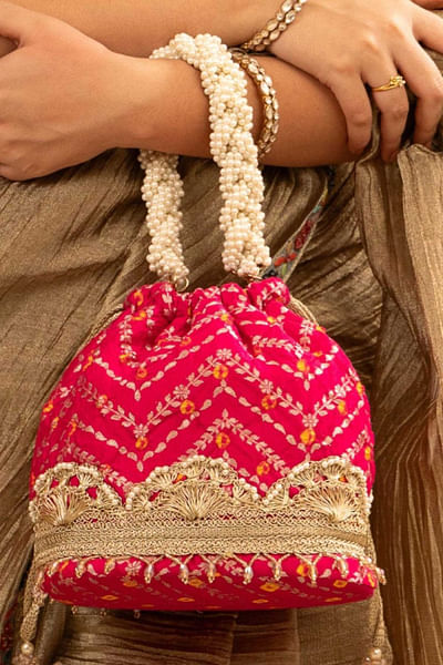 Green bandhani bucket bag