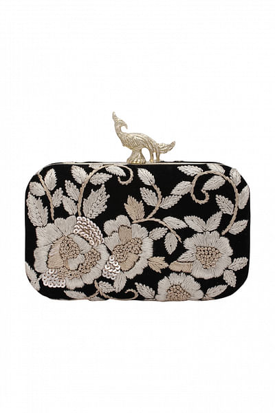 Black embroidered clutch
