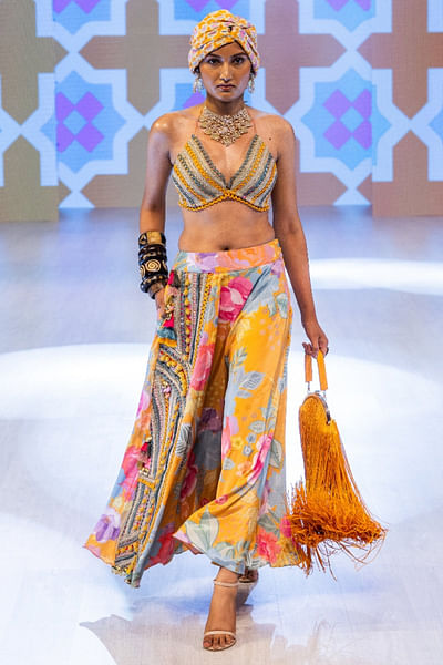 Marigold yellow printed skirt set