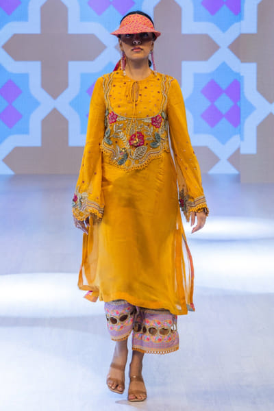 Marigold yellow embroidered kurta set