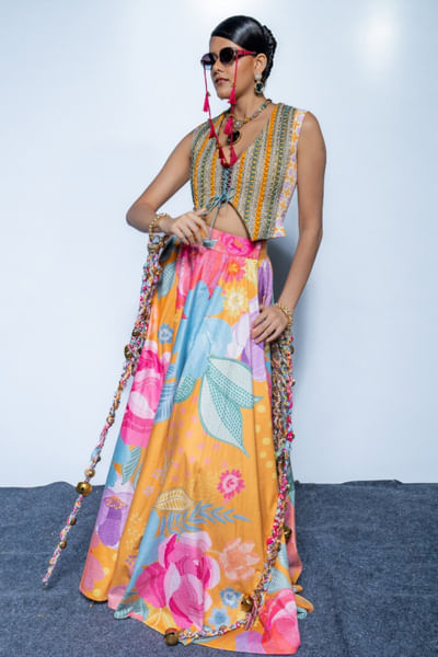 Marigold floral printed skirt set