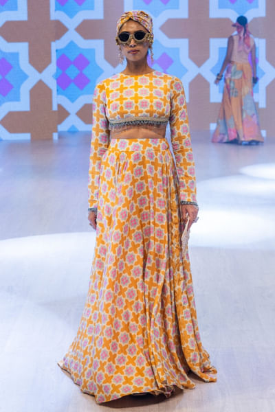 Saffron floral printed lehenga set