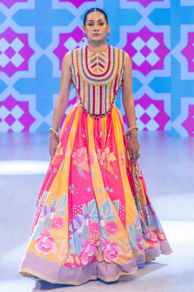 Multicolour floral printed lehenga set