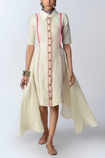 Ivory embroidered asymmetric dress