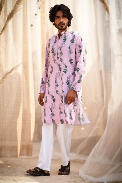 Pink leaf printed kurta and pant