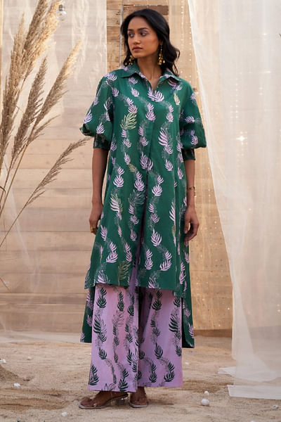 Green zari embellished kurta set