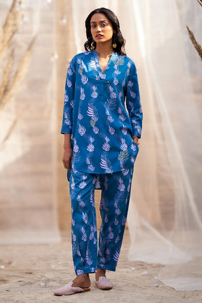 Blue leaf printed co-ords