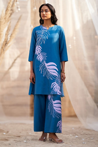 Deep blue leaf print co-ords
