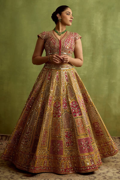 Yellow gota embroidered lehenga set