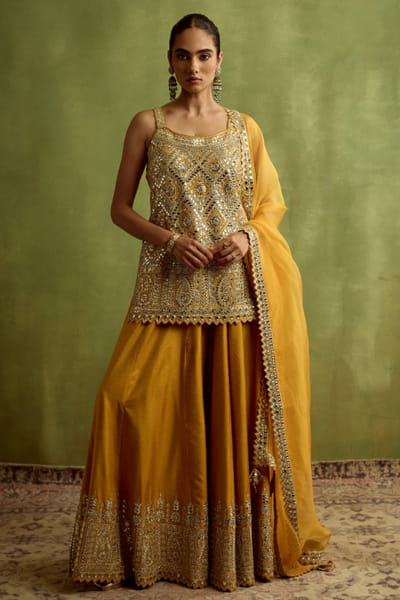 Suhino Yellow mirror embellished sharara set SUHNOV25D137728