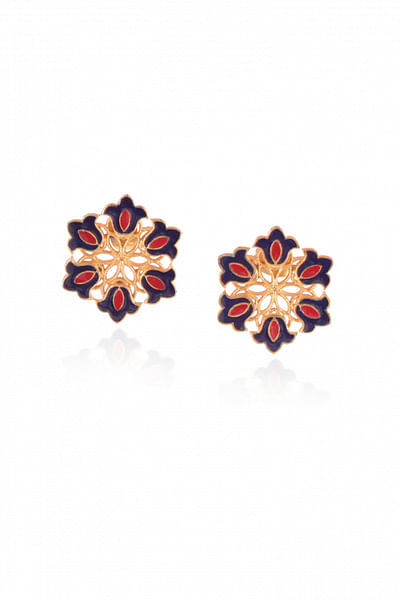 Red and blue petal stud earrings