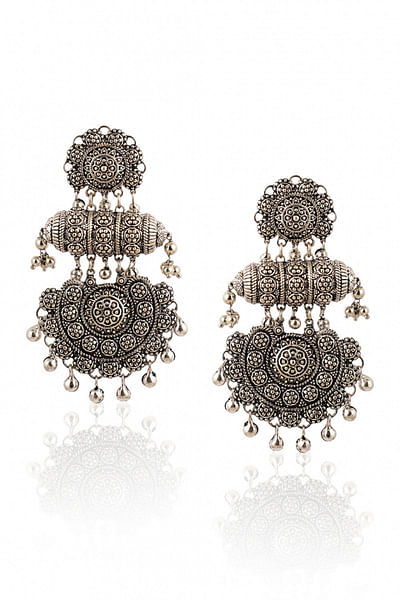 Silver oxidized layered earrings