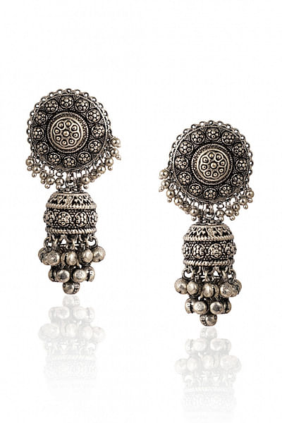 Silver oxidized drop earrings