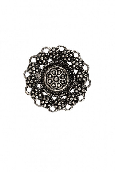 Silver oxidized floral ring