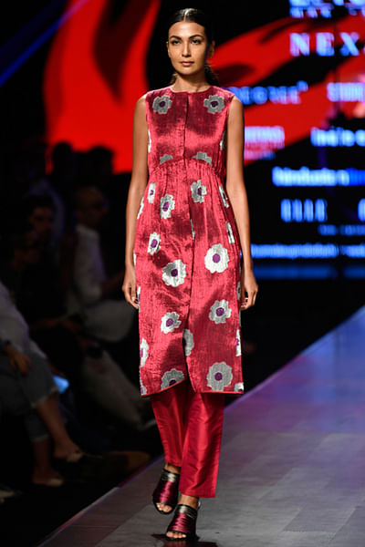 Open-front printed kurta with trousers
