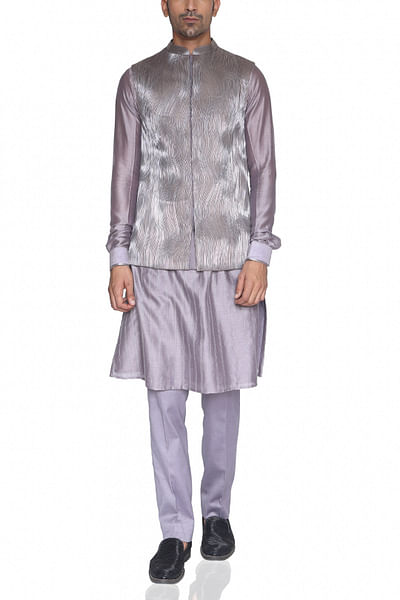 <p>Lilac metallic cord texture Nehru jacket</p>
