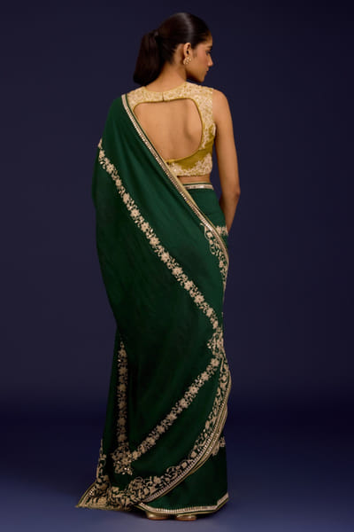 Devnaagri Green dori and sequin embroidered sari set DEVDEC25D234569