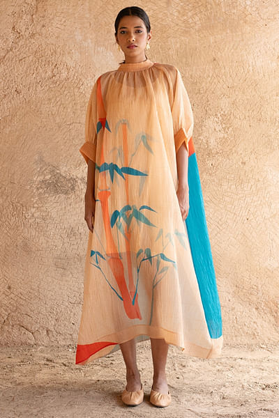 Orange abstract printed kurta set