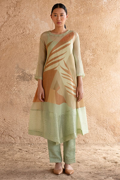 Light green abstract printed tunic set