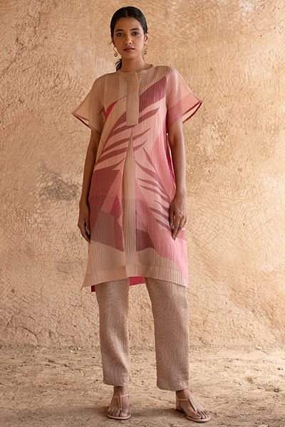 Soft beige abstract printed tunic set